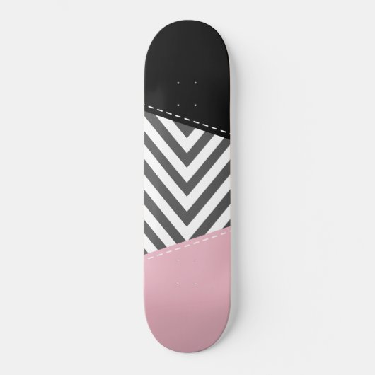 Skateboard Gris Zigzag, Gris Chevron, Motif Zigzag, Rose (Recto)