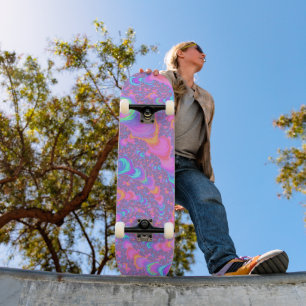 Skateboard Groovy Coloré Fluorescent Tripant Spirale Fractale