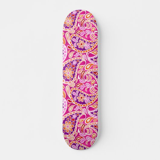Skateboard Groovy Daisy Paisley BoHo Aquarelle Fuchsia (Devant)