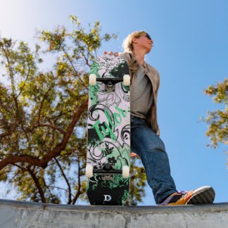 Skateboard Grunge floral en noir et Turquoise marque Dd