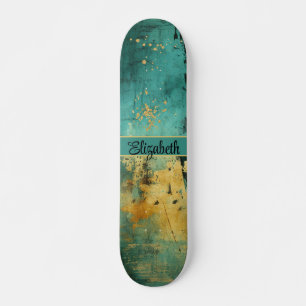 Skateboard Grunge Turquoise et Faux Gold Parties scintillant 