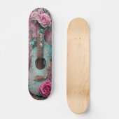 Skateboard Guitare vintage et illustrations Roses (Recto)