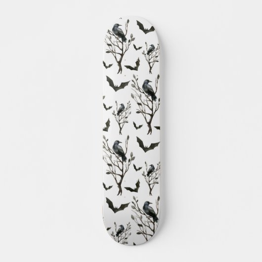 Skateboard Halloween Corbeaux chauves-souris noir et blanc Aq (Devant)