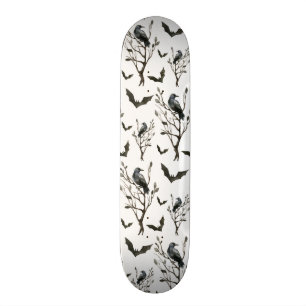 Skateboard Halloween Corbeaux chauves-souris noir et blanc Aq