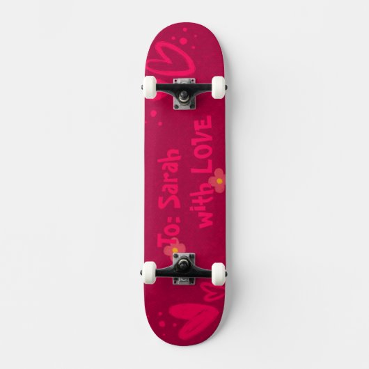 Skateboard Hand-Drawn Pink Hearts & Floral Romantic (Recto)