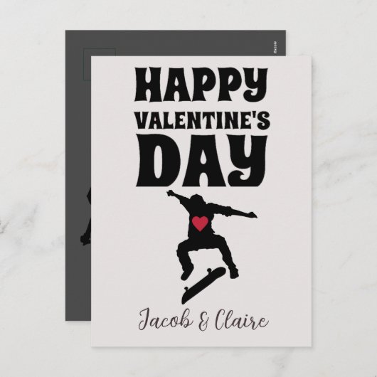 skateboard, Happy valentines day personalize naam Feestdagenkaart (Voorkant / Achterkant)