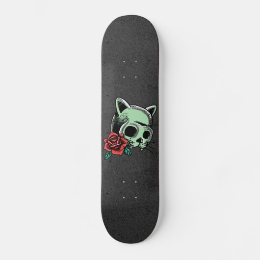 Skateboard Hauné Chat Floral Crâne moderne Cool gothique Noir (Recto)