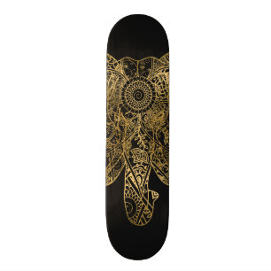 Skateboard Henné tiré par la main d'éléphant mignon floral