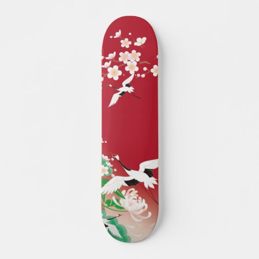 Skateboard Hérons et Dahlias Design japonais / (Devant)