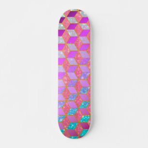 Skateboard Hexagon en forme de diamant doré en Pastel