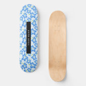 Skateboard Hibiscus Bleu, Fleurs Bleues, Votre Nom (Recto)