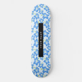 Skateboard Hibiscus Bleu, Fleurs Bleues, Votre Nom (Recto)