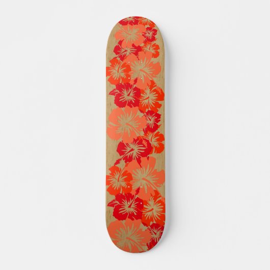 Skateboard Hibiscus épopé Hawaii Floral Aloha Faux Wood (Devant)
