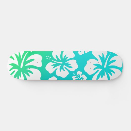 Skateboard Hibiscus sur le bleu vert (Horz)