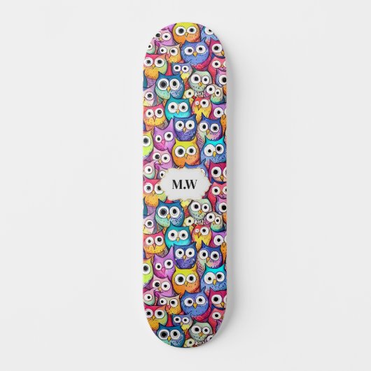 Skateboard Hibou face caricature oiseaux motif monogramme spo (Recto)