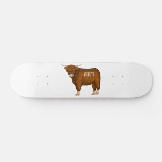 Skateboard Highland cow cartoon illustration  (Horz)
