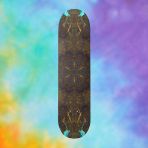 Skateboard Hippie psychédélique bleu or et rouge foncé