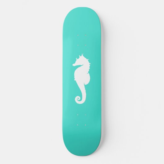 Skateboard Hippocampe turquoise et blanc (Recto)
