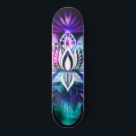 Skateboard Hipster Retro Tech Teal Purple Lotus Flower Leaf<br><div class="desc">This hipster and cool design is perfect for the boho woman. It features a hand-drawn lotus flower and tropical leaves in a neon purple and teal green painted overlay on top of a dark plum purple background. It's unique, original, and bohemian with a retro-tech vibe. ***IMPORTANT DESIGN NOTE: For any...</div>