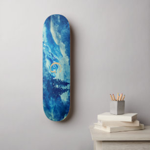 Skateboard Hiver Aquarelle Montagnes Paysage Monogramme