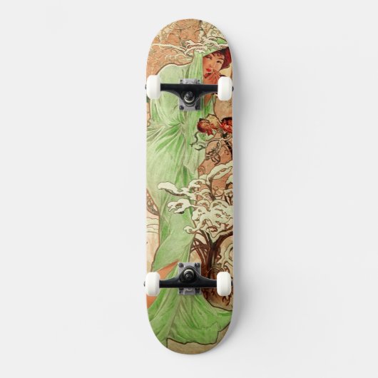 Skateboard Hiver dans une cape verte par Alphonse Mucha (Recto)