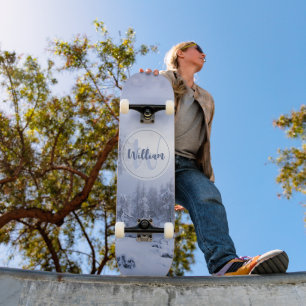Skateboard Hiver merveilleux brouillard épinette forêt neige 