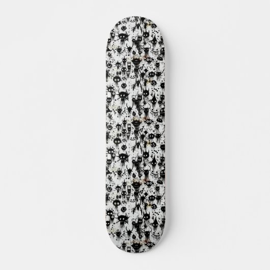 Skateboard Horreur Abstraite éffrayante noire et blanche (Devant)