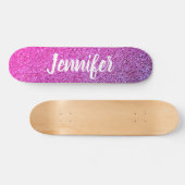 Skateboard Hot Pink Purple Ombre Faux Glitter Personalized (Horz)