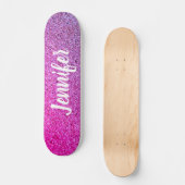 Skateboard Hot Pink Purple Ombre Faux Glitter Personalized (Recto)