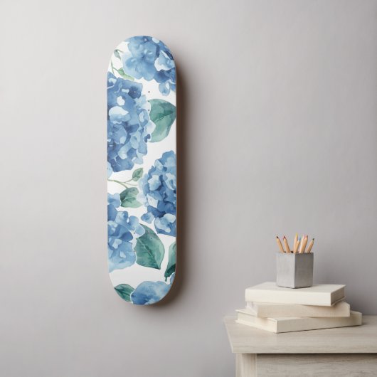 Skateboard Hydrangea Blues | Motif Fleur Fleur d'aquarelle (Art mural)