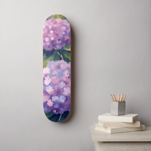 Skateboard Hydrangée violette Aquarelle Florale (Art mural)