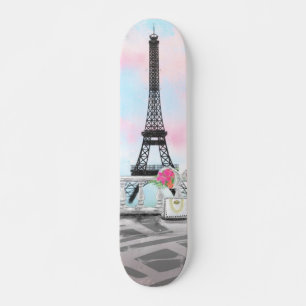 Skateboard I Love Paris - Tour Eiffel et fleurs de bouquet