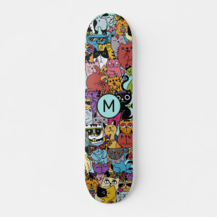 Skateboard Illustration de chats drôles avec monogramme perso