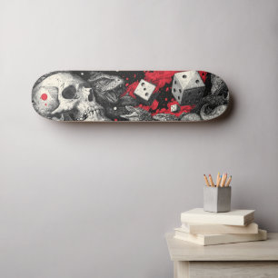 Skateboard Illustration de crâne et de dés de Dark Fantasy
