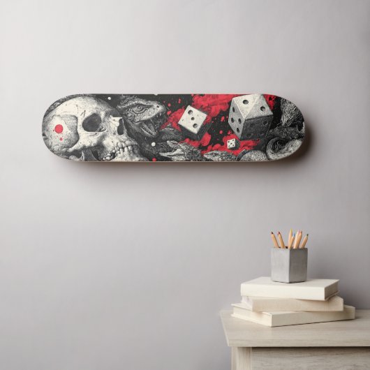 Skateboard Illustration de crâne et de dés de Dark Fantasy (Art mural (Horz))