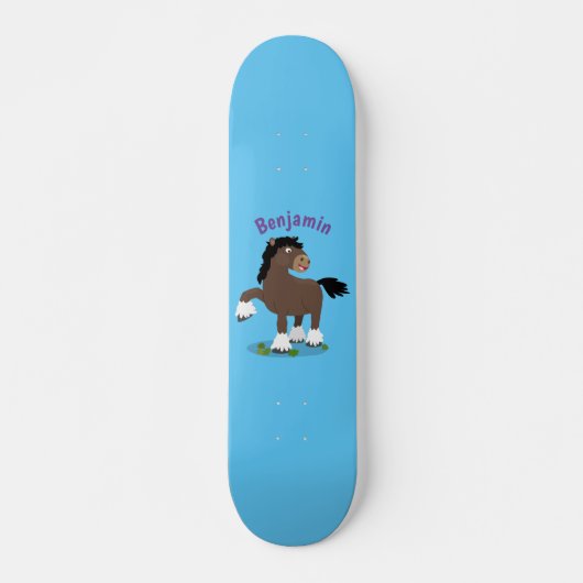Skateboard Illustration de dessin animé de cheval de trait Cl (Devant)