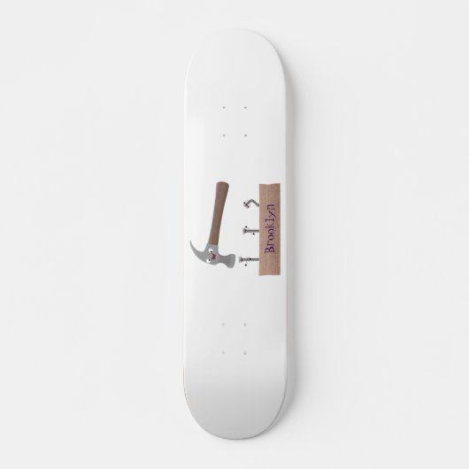 Skateboard Illustration de dessin mignon, marteau et ongles (Devant)