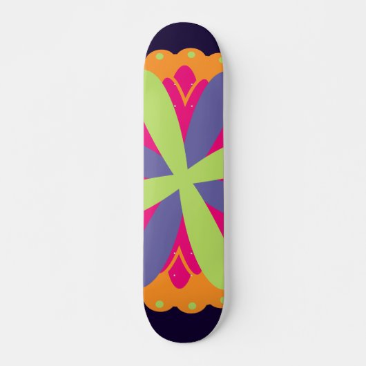 Skateboard Illustration de formes florales orange (Devant)