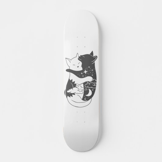 Skateboard Illustration de la nuit du chat de jour - Choisir  (Devant)