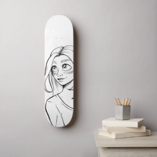 Skateboard Illustration de mignonne Anime Girl Black White