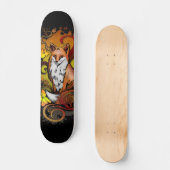 Skateboard Illustration de renard d'automne sur fond noir (Recto)