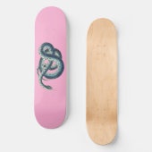 Skateboard Illustration de serpent bleu vintage sur rose (Recto)