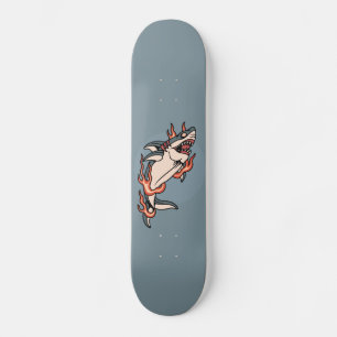 Skateboard Illustration de style tatouage flamboyant requin