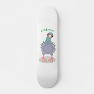 Skateboard Illustration drôle de pigeon curieux