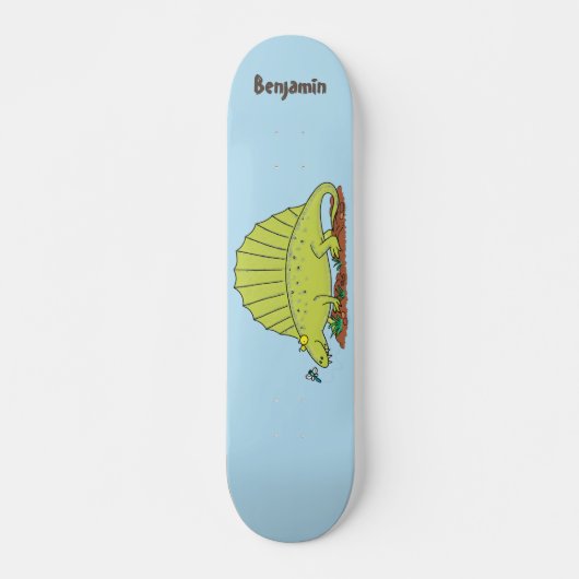 Skateboard Illustration d'un dimétrodon vert mignon (Devant)