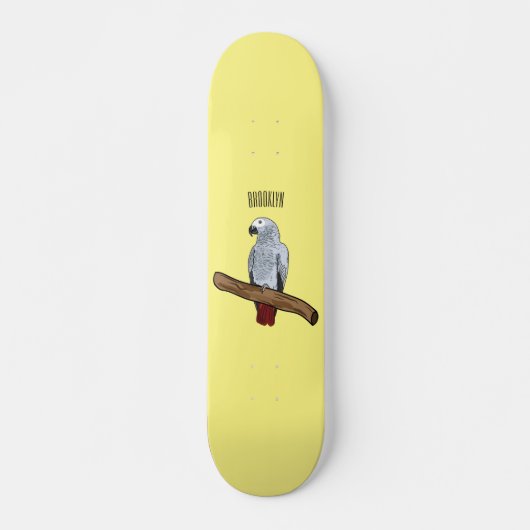 Skateboard Illustration d'un perroquet gris en Afrique (Devant)