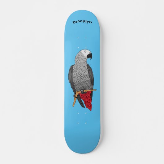 Skateboard Illustration d'un perroquet gris en Afrique (Devant)