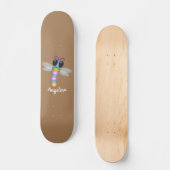 Skateboard Illustration d'une libellule bleu et rose (Recto)