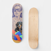 Skateboard Illustration en techniques mixtes d'une femme et d (Recto)