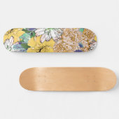 Skateboard Illustration florale à la mode jaune et verte (Horz)